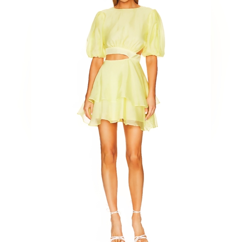Bardot Lemon Yellow Mini Dress with Cutout & Puff Sleeves